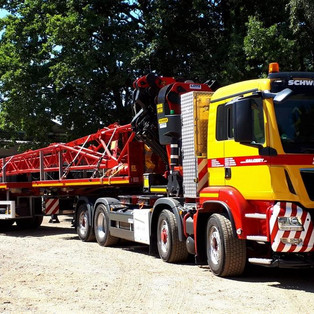 LTM-Zusatzspitzentransport mit dem PK 78002 SH F auf MAN TGS 35.500 mit 45 to. Faymonville Schwerlast-Plateau-Auflieger (TeleMax)