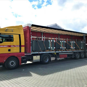 Transport von Trafoelementen mit dem 40 to. Schmitz Cargobull Plansattel-Auflieger 