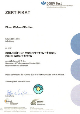 SALGERT - Zertifikat - SGU-Prüfung - Elmar Wefers