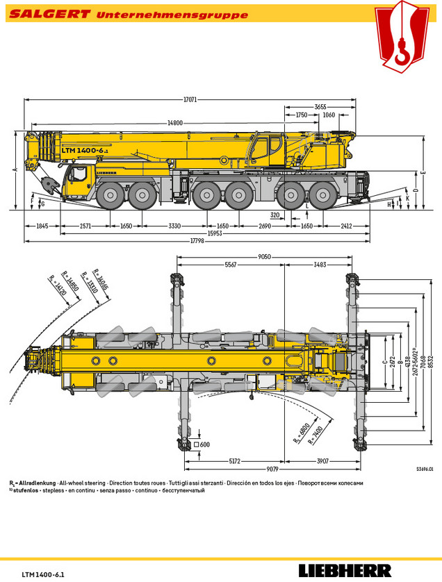 Salgert Kranverleih: Teleskop-Autokran LTM 1400-6.1 - Abmessungen
