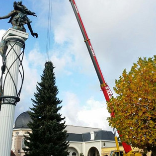 Heben des Weihnachtsbaumes für das Phantasialand mit dem LTM 1070