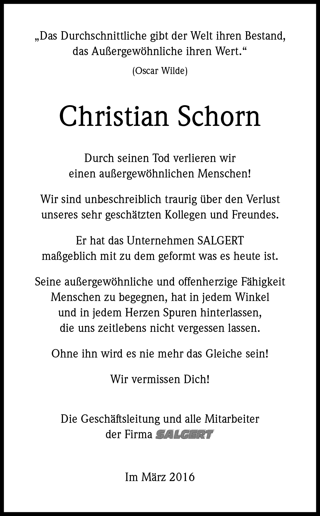 Nachruf Christian Schorn